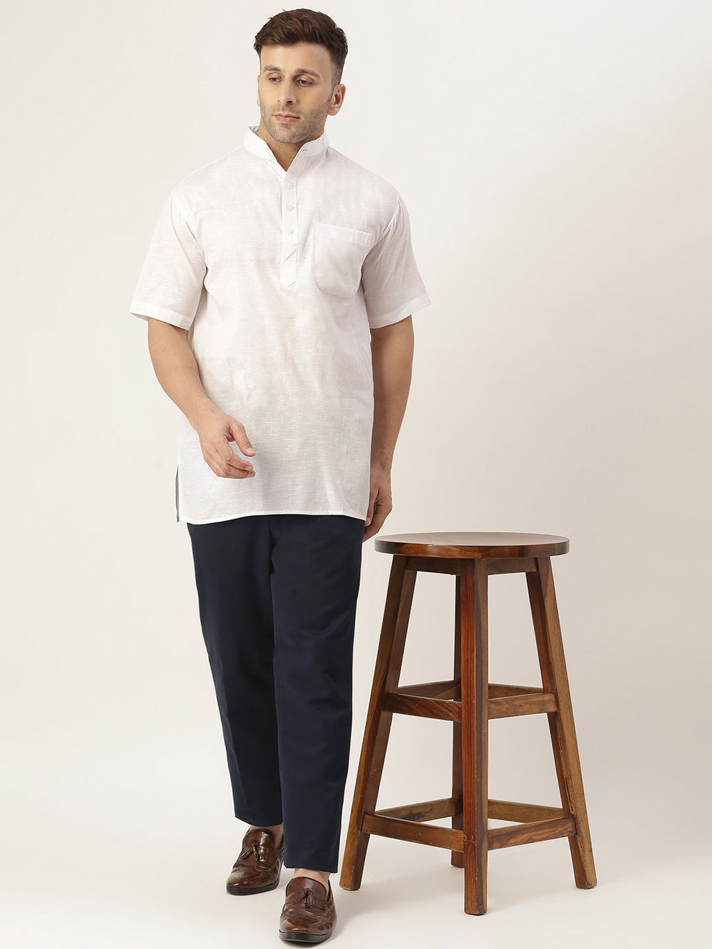 RIAG Men's White Cotton Short Ethnic Kurta | Grocsy