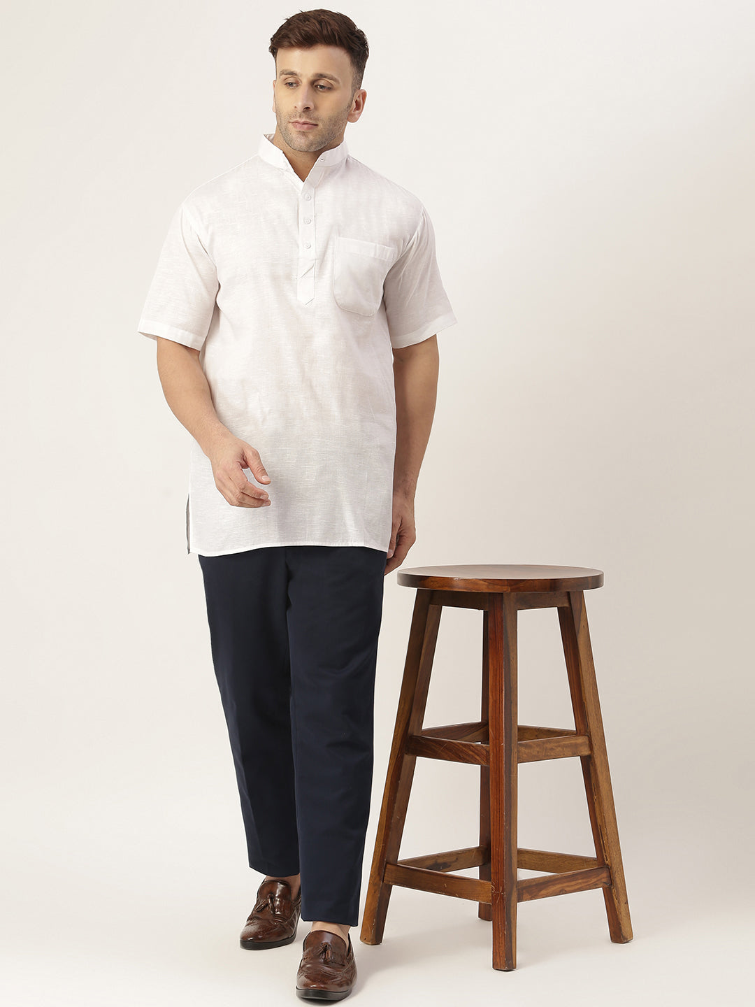 RIAG Men's White Cotton Short Ethnic Kurta | Grocsy