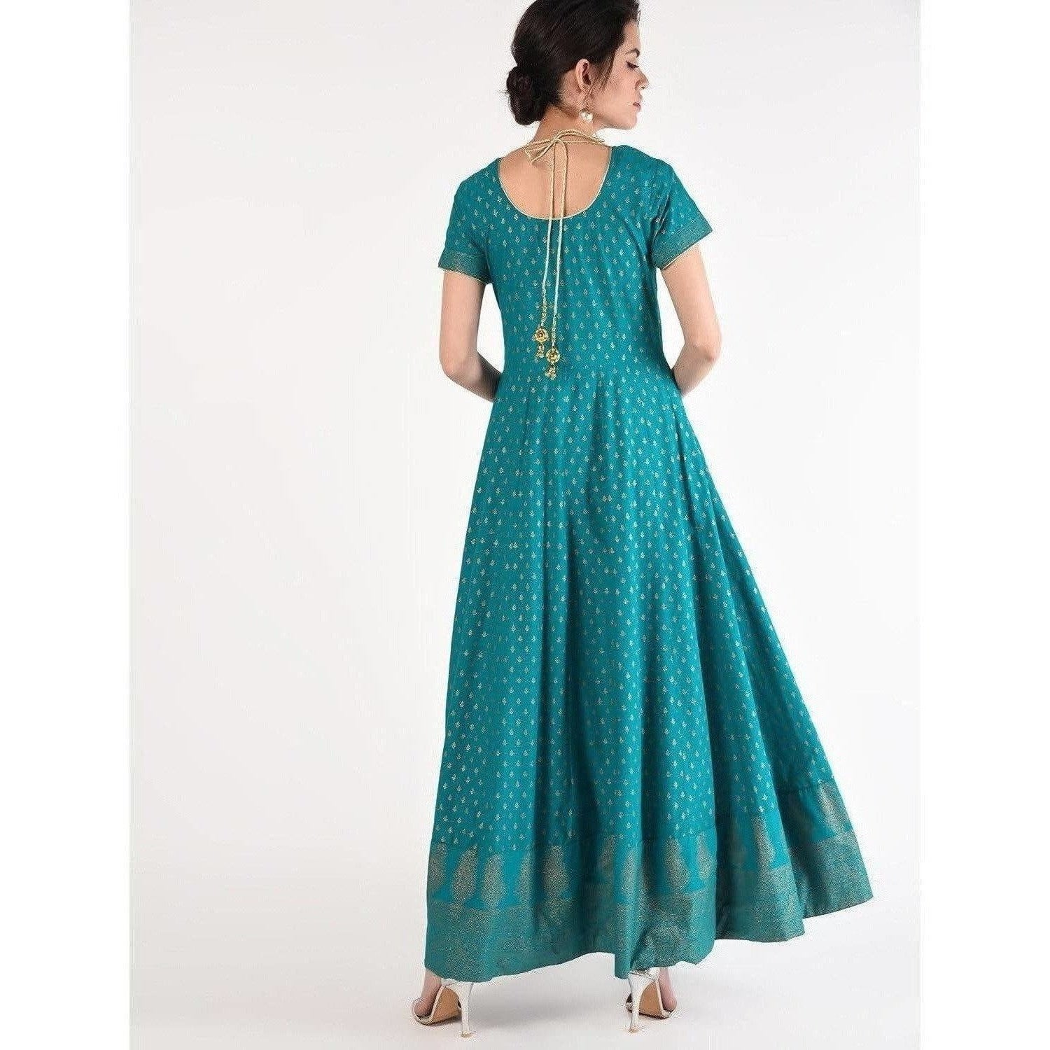Cheera Women's Hand Block Print Ghagra Style Anarkali Kurta (CH039K) | Grocsy