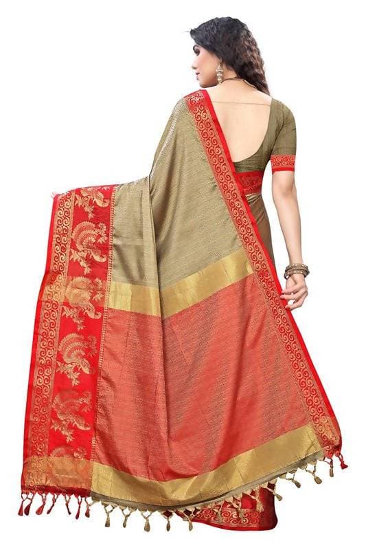 Vamika Banarasi Jacquard Weaving Brown Saree (DHONI CHIKU) | Grocsy