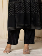 Printed Cotton Anarkali Kurta With Pant & Dupatta, Black - Hiral Fashion | Grocsy