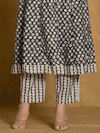 Printed Cotton Anarkali Kurta With Pant & Dupatta, Black - Hiral Fashion | Grocsy