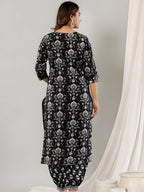 Printed Cotton Straight Kurta With Pant & Dupatta, Black - Hiral Fashion | Grocsy