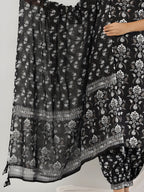 Printed Cotton Straight Kurta With Pant & Dupatta, Black - Hiral Fashion | Grocsy