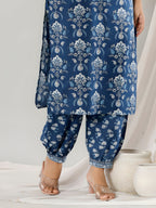 Printed Cotton Straight Kurta With Pant & Dupatta, Blue - Hiral Fashion | Grocsy