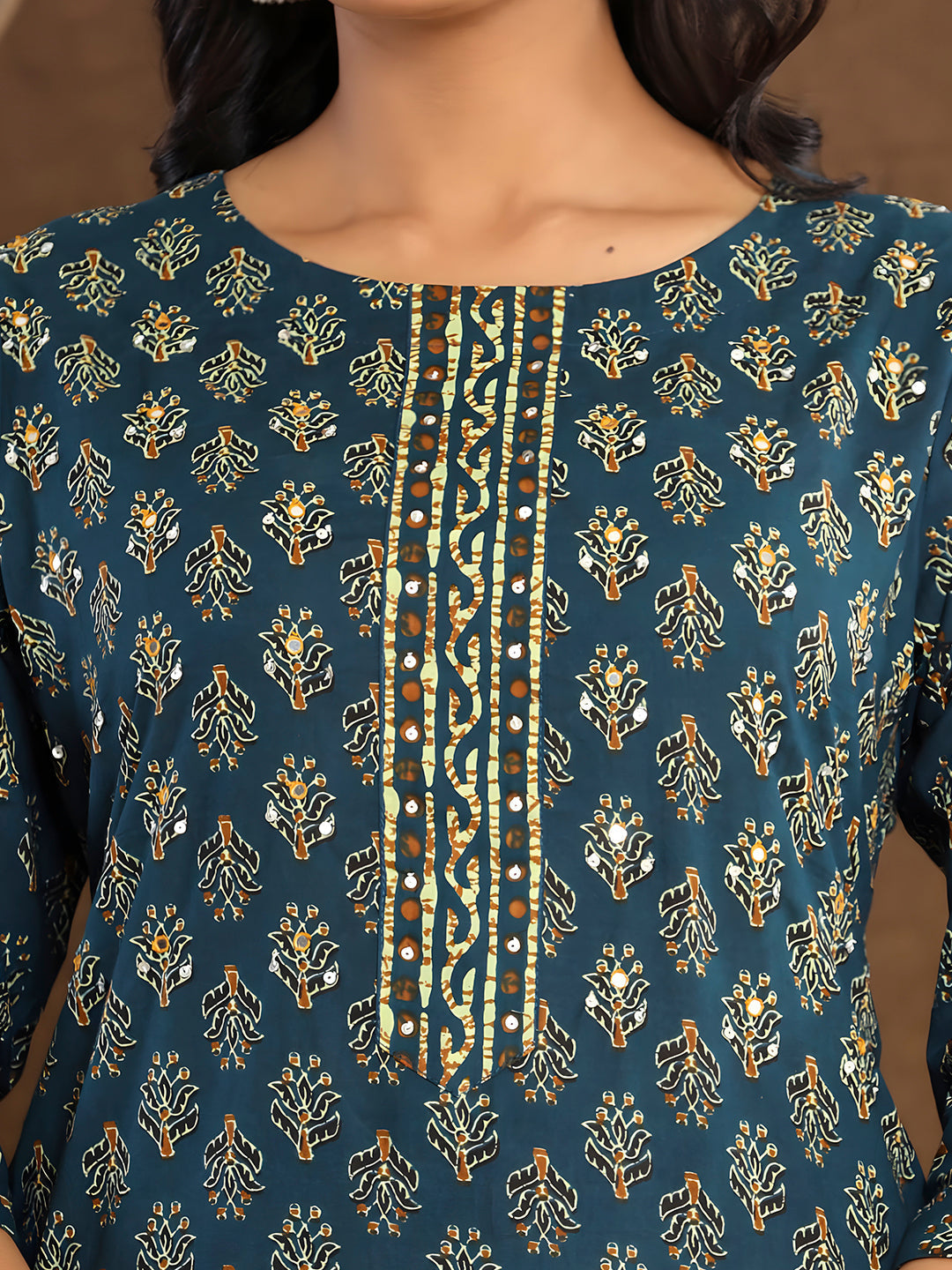 Printed Cotton Straight Kurta With Pant & Dupatta, Blue - Hiral Fashion | Grocsy