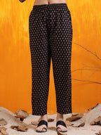 Printed Designer Neck Flared Anarkali Kurta With Pant & Dupatta, Black - Hiral Fashion | Grocsy