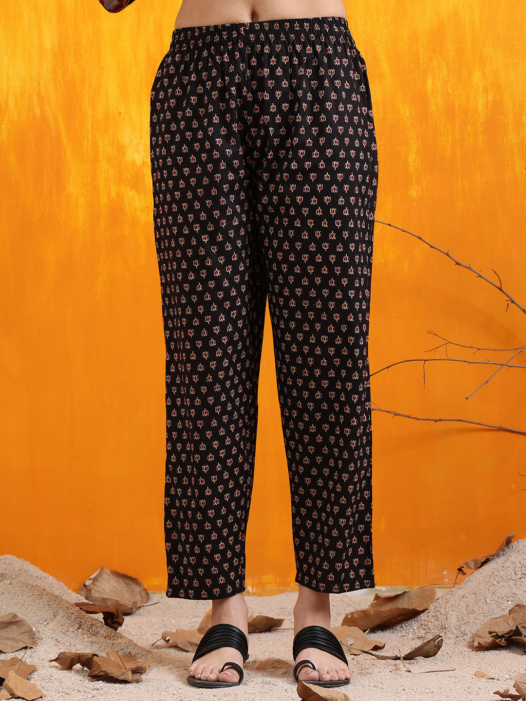 Printed Designer Neck Flared Anarkali Kurta With Pant & Dupatta, Black - Hiral Fashion | Grocsy