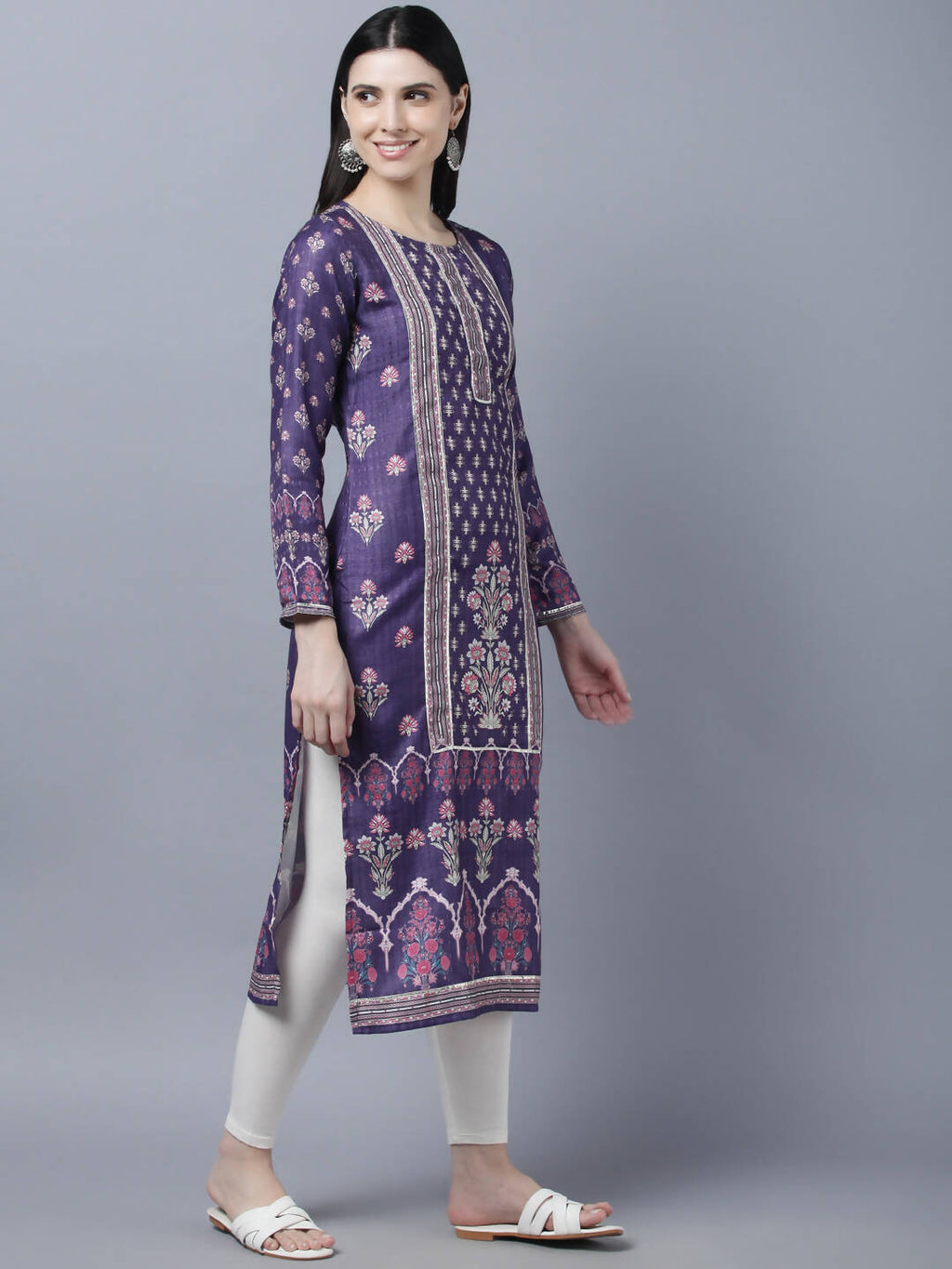 Myshka Women Purple Ethnic Motifs Printed Kurta | Grocsy