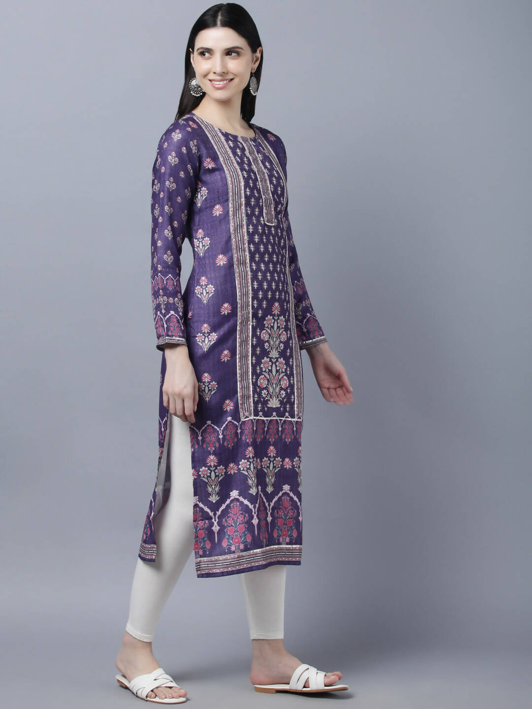 Myshka Women Purple Ethnic Motifs Printed Kurta | Grocsy