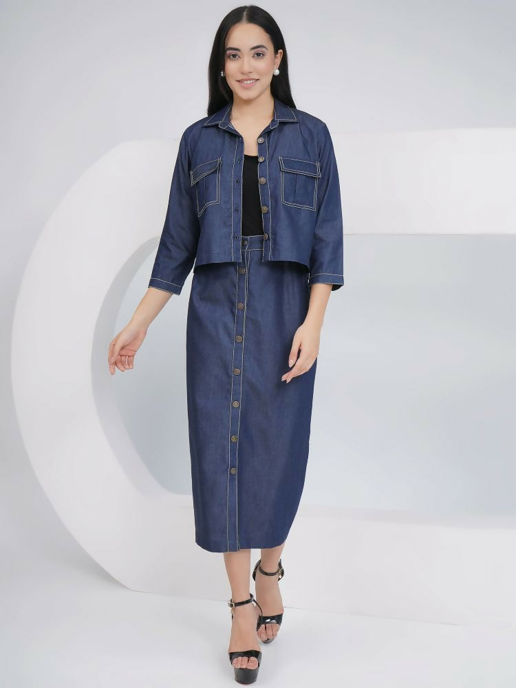 Joban Fashion Black Cotton Denim Pencil Skirt with Inner and Jacket | Grocsy