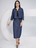 Joban Fashion Black Cotton Denim Pencil Skirt with Inner and Jacket | Grocsy
