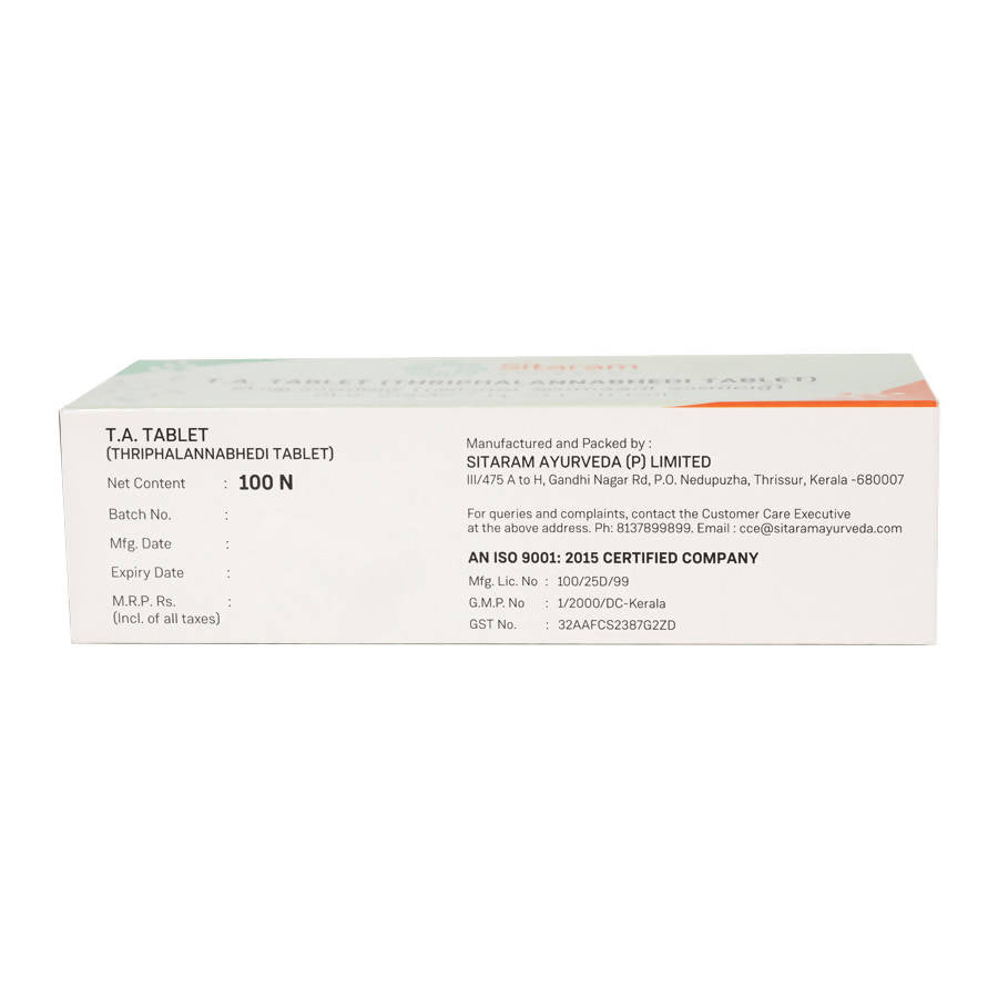 Sitaram Ayurveda T. A.Tablet (Thriphalannabhedi Tablet) | Grocsy