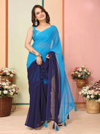 Blue Georgette Pedding Color Printed Ready To Wear Saree - Aalaya | Grocsy