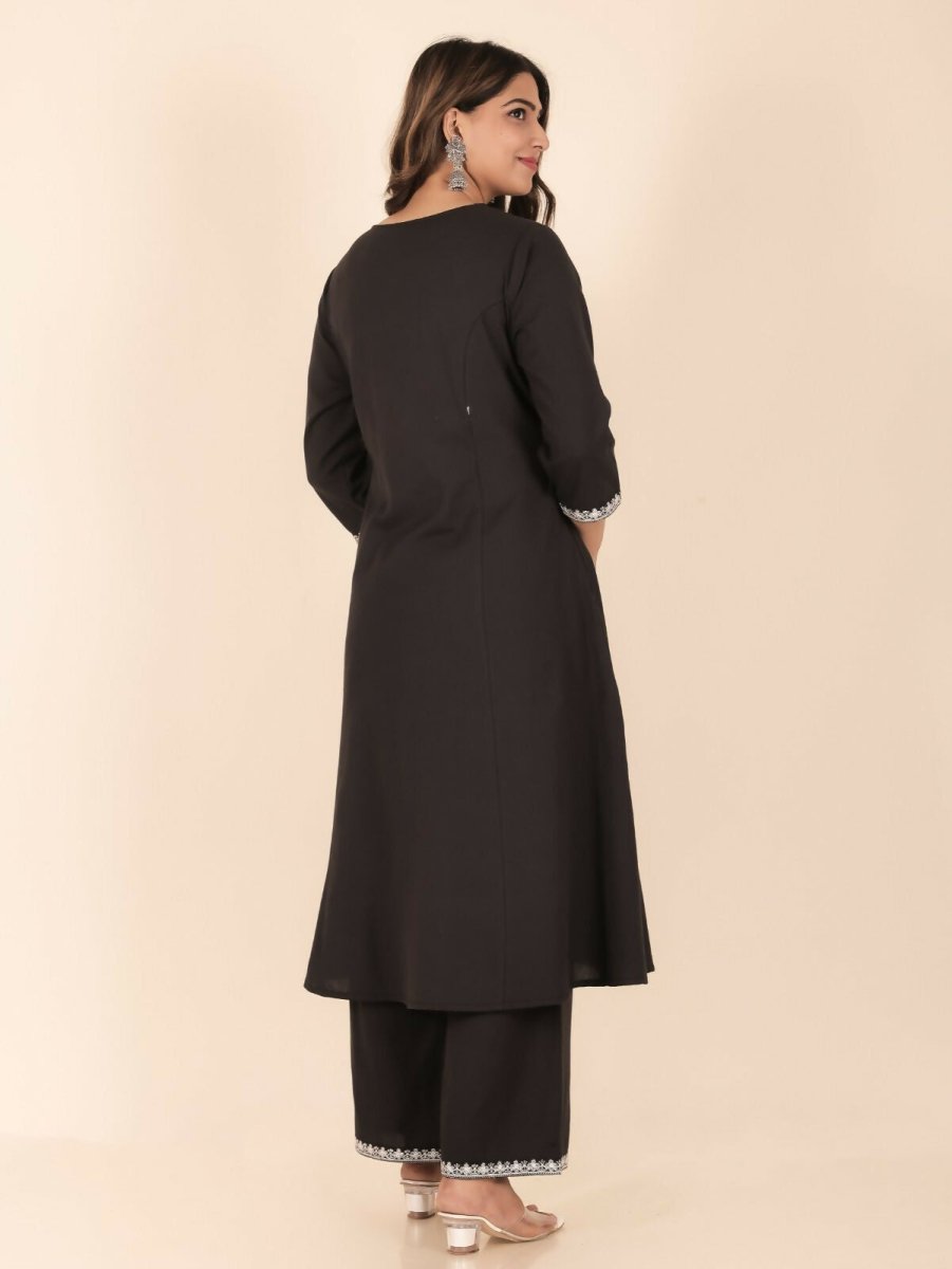 Aramya A-line Linen Cotton Solid Women's Kurta - Black | Grocsy