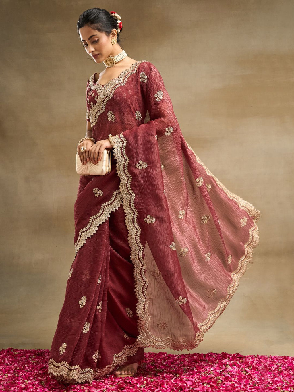 kasee Floral Embroidered Pure Silk Saree | Grocsy
