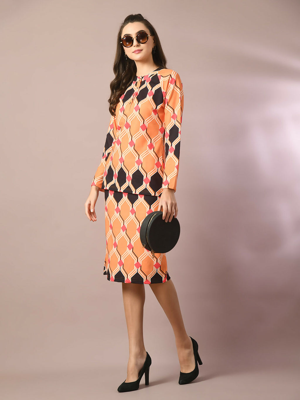 Myshka Women's Multi Printed Round Neck Party Top With Skirt Co-ord set | Grocsy