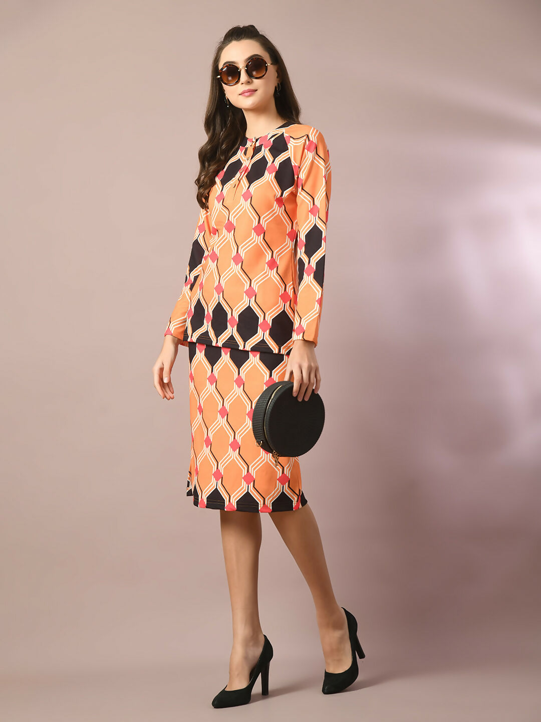 Myshka Women's Multi Printed Round Neck Party Top With Skirt Co-ord set | Grocsy