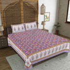 Rudra Bazaar Purple 210 TC Cotton Double King Bedsheet With 2 Pillow Covers | Grocsy