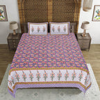 Rudra Bazaar Purple 210 TC Cotton Double King Bedsheet With 2 Pillow Covers | Grocsy