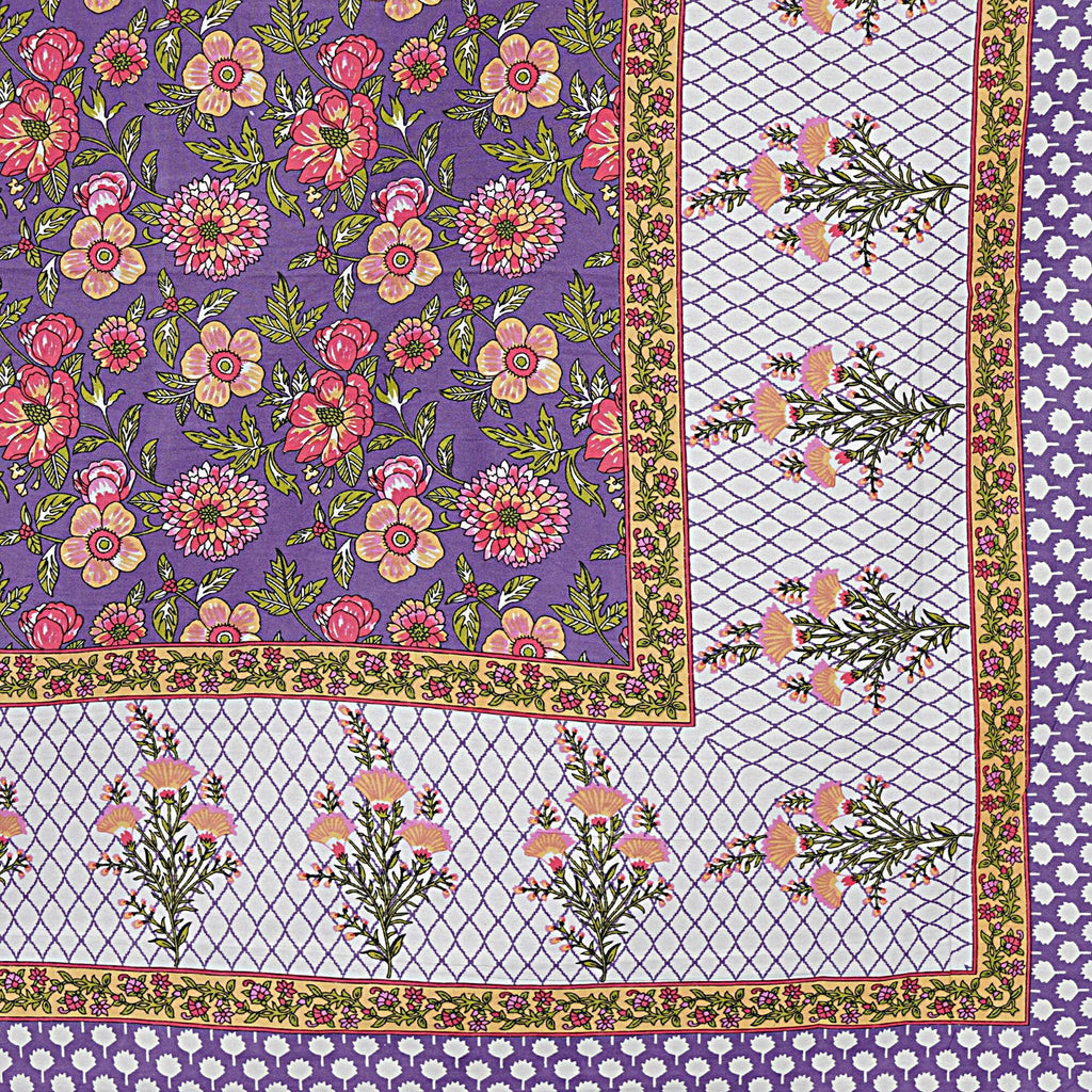 Rudra Bazaar Purple 210 TC Cotton Double King Bedsheet With 2 Pillow Covers | Grocsy