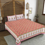 Rudra Bazaar Red 210 TC Cotton Double King Bedsheet With 2 Pillow Covers | Grocsy