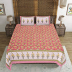 Rudra Bazaar Red 210 TC Cotton Double King Bedsheet With 2 Pillow Covers | Grocsy