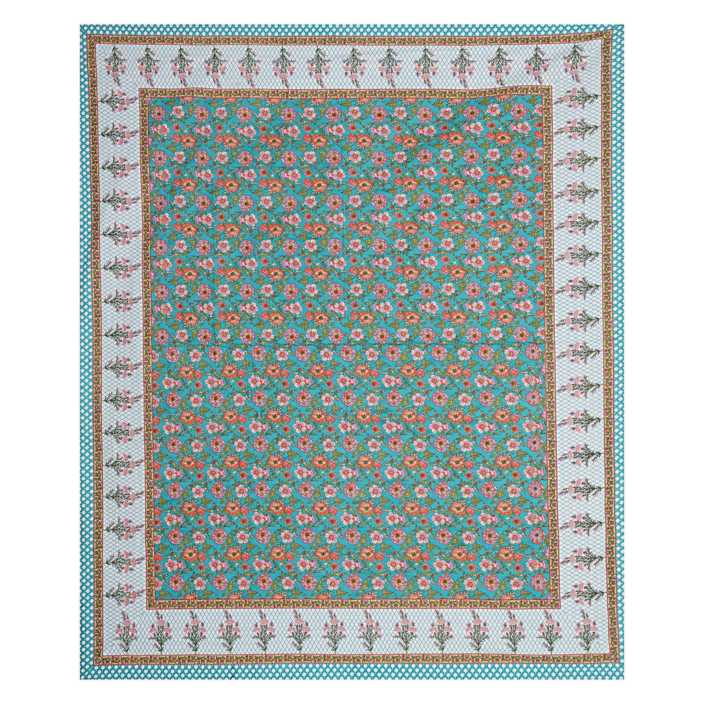 Rudra Bazaar Turquoise Blue 210 TC Cotton Double King Bedsheet With 2 Pillow Covers | Grocsy