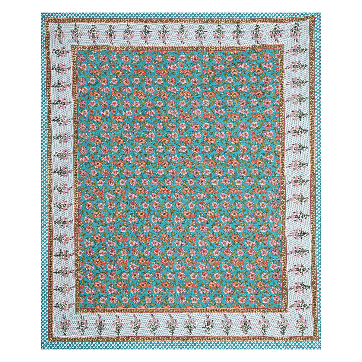 Rudra Bazaar Turquoise Blue 210 TC Cotton Double King Bedsheet With 2 Pillow Covers | Grocsy