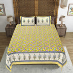 Rudra Bazaar Yellow 210 TC Cotton Double King Bedsheet With 2 Pillow Covers | Grocsy