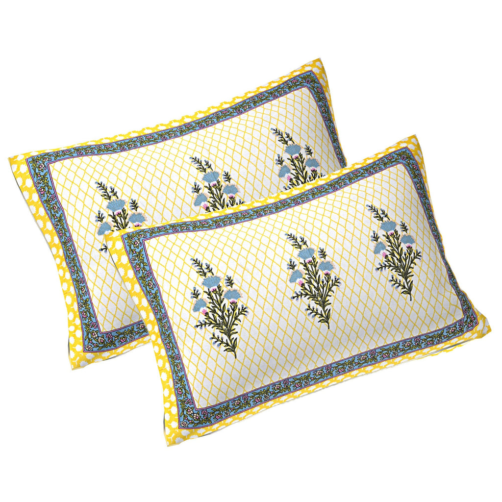Rudra Bazaar Yellow 210 TC Cotton Double King Bedsheet With 2 Pillow Covers | Grocsy