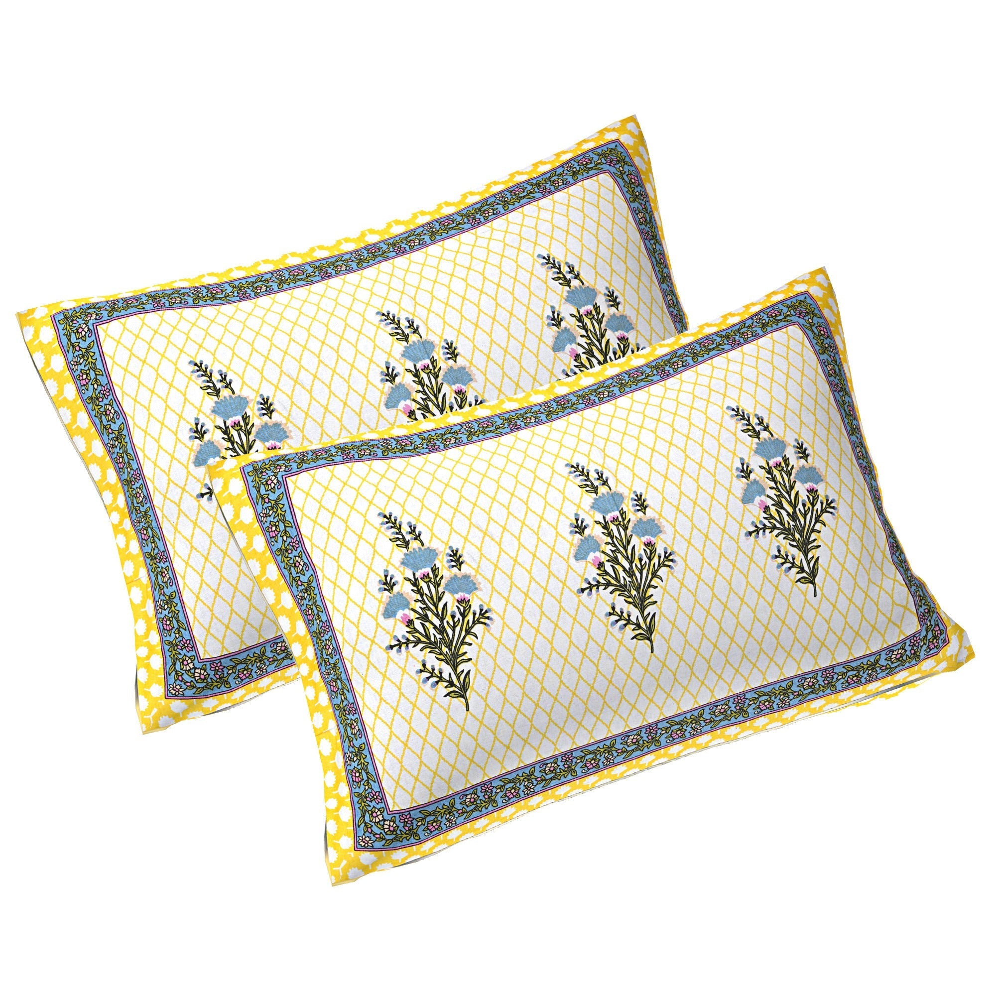 Rudra Bazaar Yellow 210 TC Cotton Double King Bedsheet With 2 Pillow Covers | Grocsy