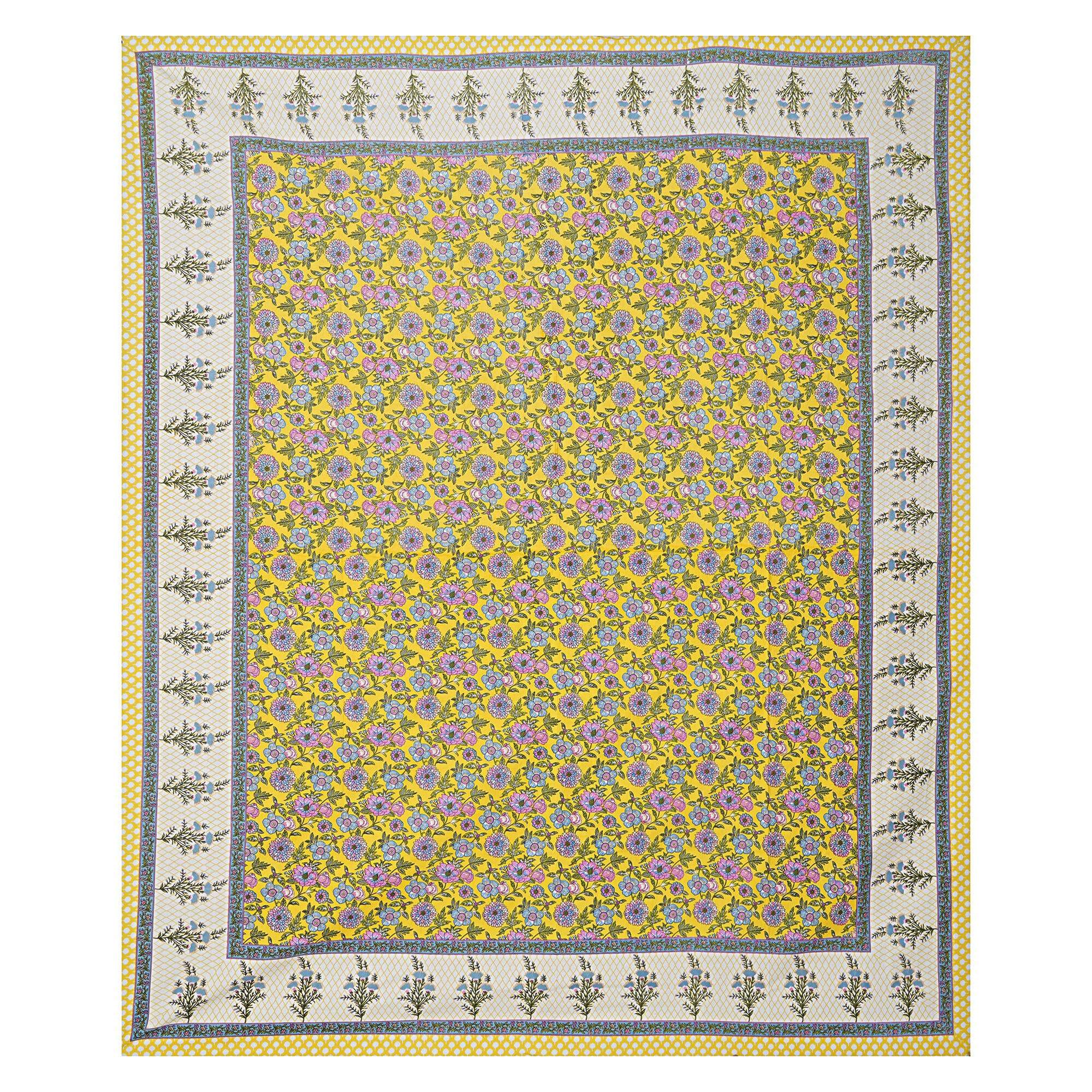 Rudra Bazaar Yellow 210 TC Cotton Double King Bedsheet With 2 Pillow Covers | Grocsy