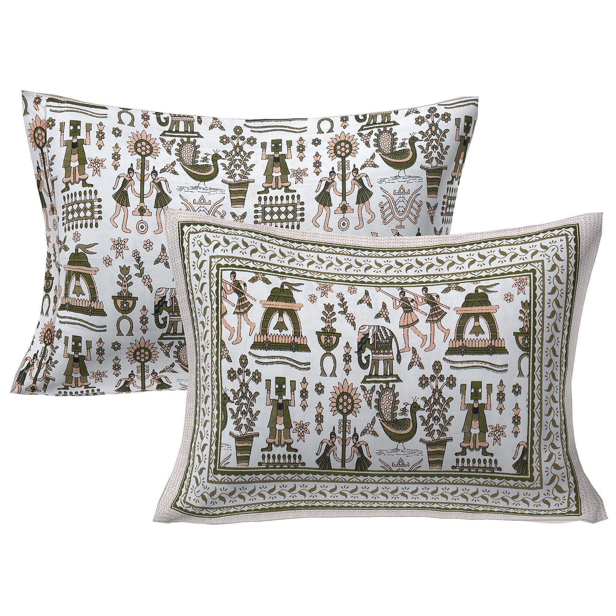 Rudra Bazaar Olive 210 TC Cotton Double King Bedsheet With 2 Pillow Covers | Grocsy
