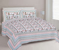 Rudra Bazaar Orange Turquise 210 TC Cotton Double King Bedsheet With 2 Pillow Covers | Grocsy