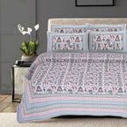 Rudra Bazaar Orange Turquise 210 TC Cotton Double King Bedsheet With 2 Pillow Covers | Grocsy