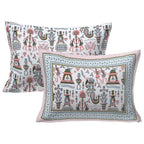 Rudra Bazaar Orange Turquise 210 TC Cotton Double King Bedsheet With 2 Pillow Covers | Grocsy