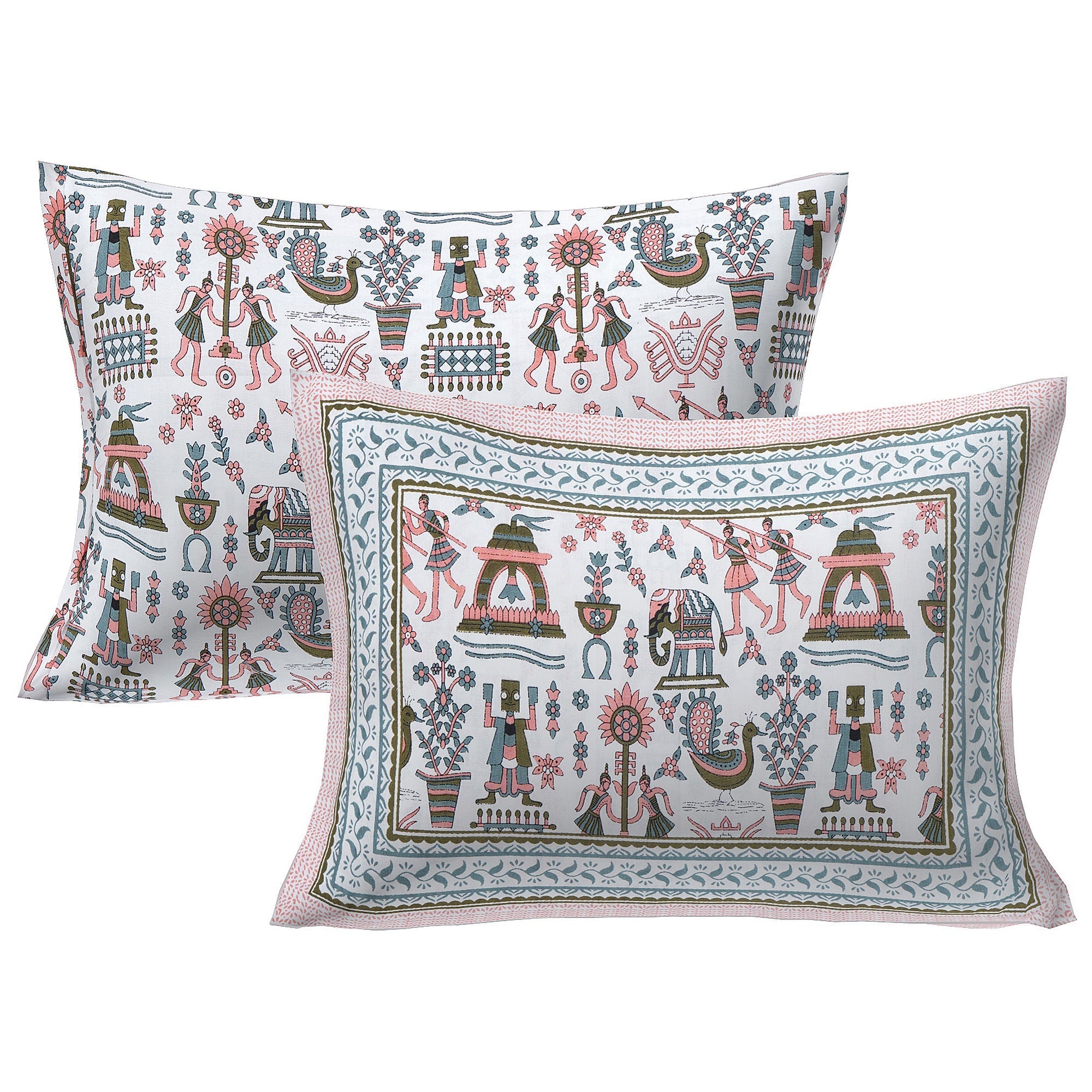 Rudra Bazaar Orange Turquise 210 TC Cotton Double King Bedsheet With 2 Pillow Covers | Grocsy