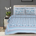 Rudra Bazaar Blue 210 TC Cotton Double King Bedsheet With 2 Pillow Covers | Grocsy