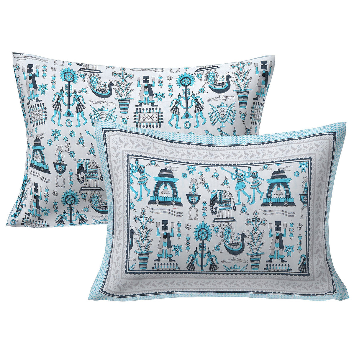 Rudra Bazaar Blue 210 TC Cotton Double King Bedsheet With 2 Pillow Covers | Grocsy