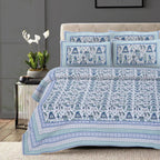 Rudra Bazaar Turquoise Blue 210 TC Cotton Double King Bedsheet With 2 Pillow Covers | Grocsy
