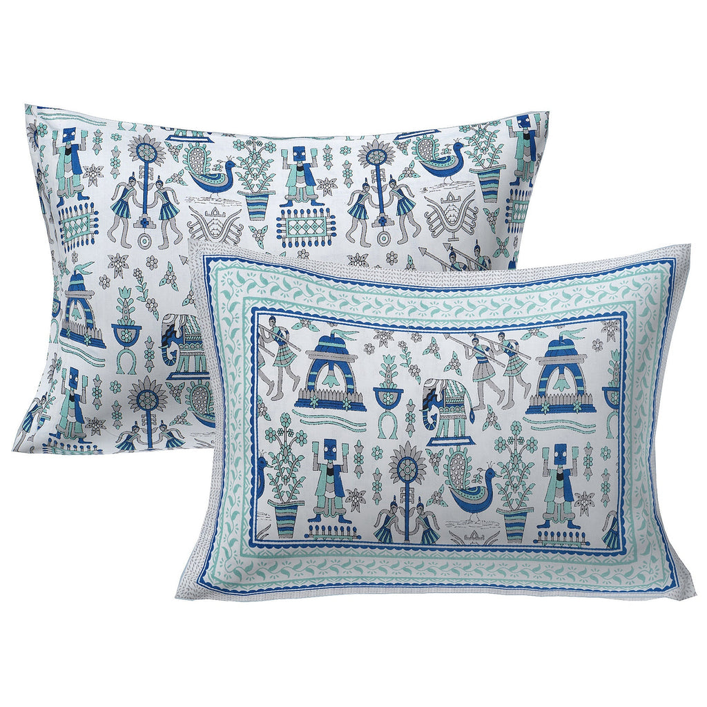 Rudra Bazaar Turquoise Blue 210 TC Cotton Double King Bedsheet With 2 Pillow Covers | Grocsy