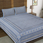 Rudra Bazaar Blue 210 TC Cotton Double King Bedsheet With 2 Pillow Covers | Grocsy