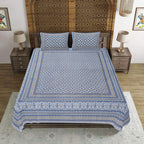 Rudra Bazaar Blue 210 TC Cotton Double King Bedsheet With 2 Pillow Covers | Grocsy