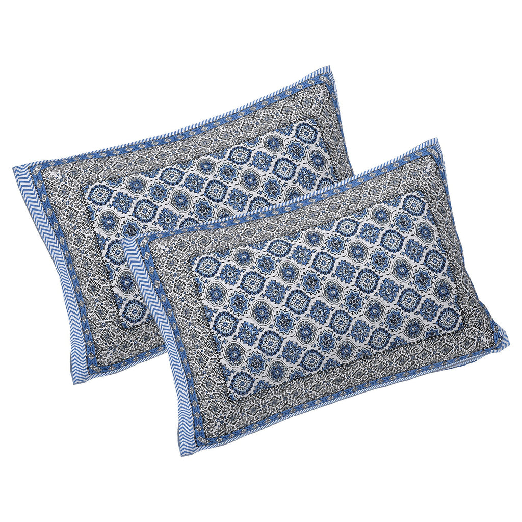 Rudra Bazaar Blue 210 TC Cotton Double King Bedsheet With 2 Pillow Covers | Grocsy