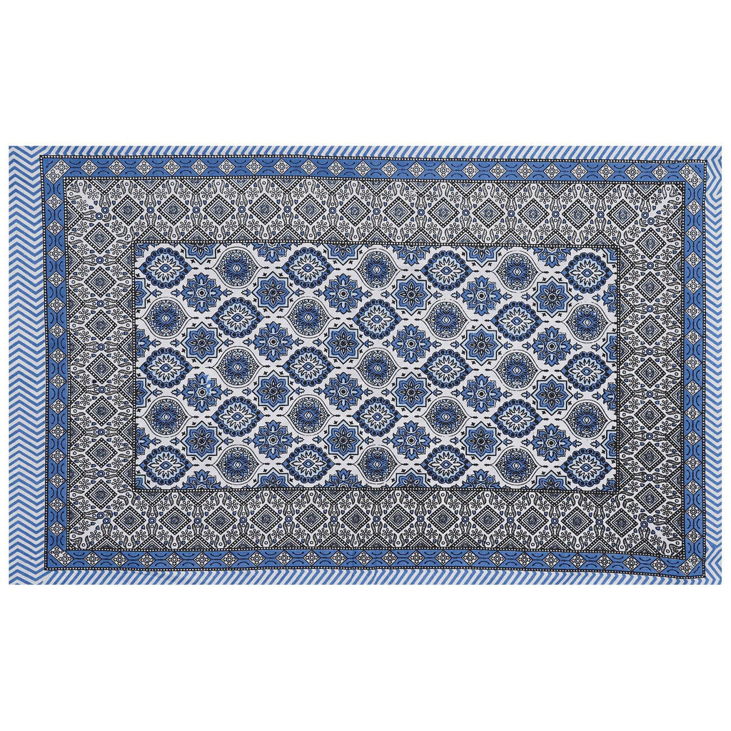 Rudra Bazaar Blue 210 TC Cotton Double King Bedsheet With 2 Pillow Covers | Grocsy