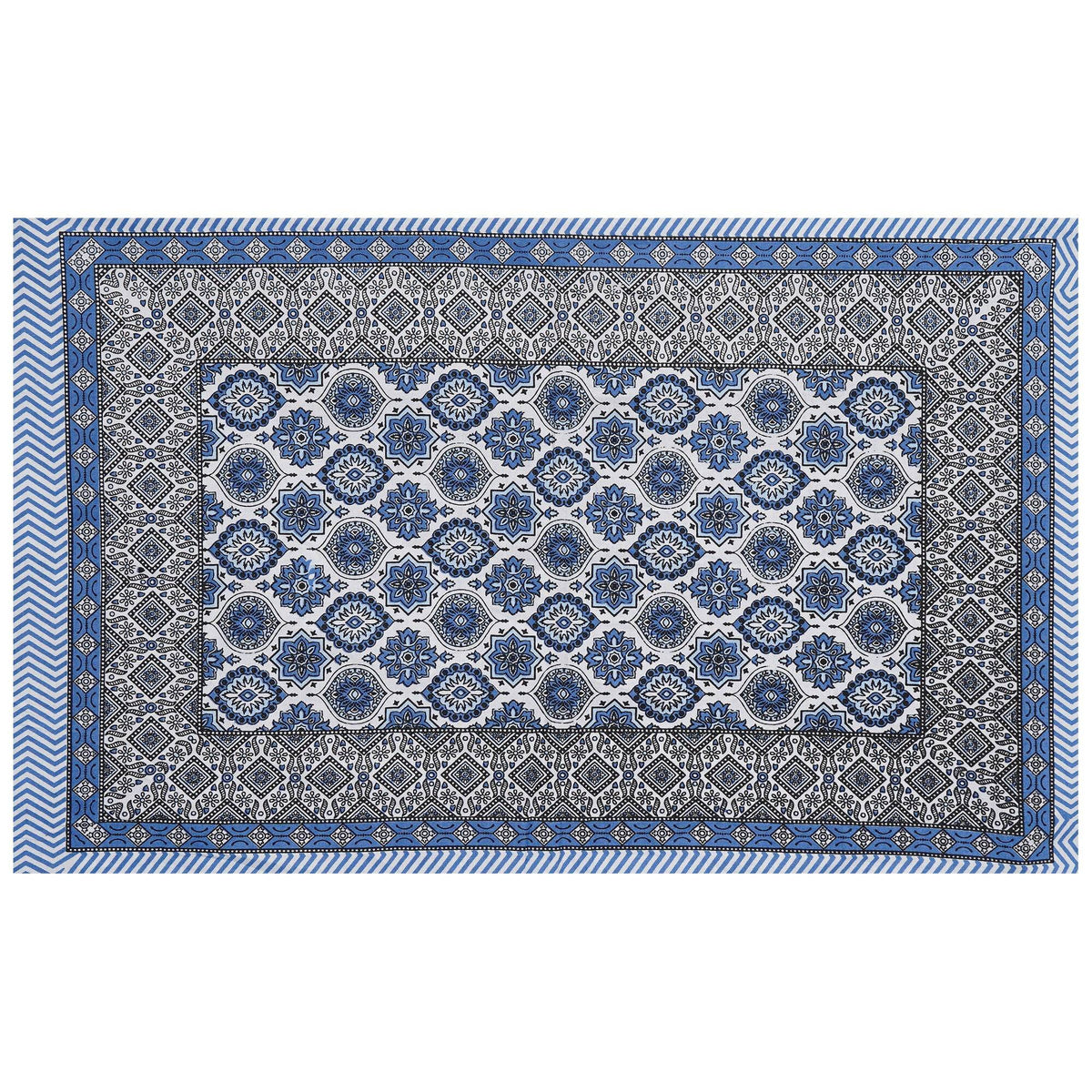 Rudra Bazaar Blue 210 TC Cotton Double King Bedsheet With 2 Pillow Covers | Grocsy