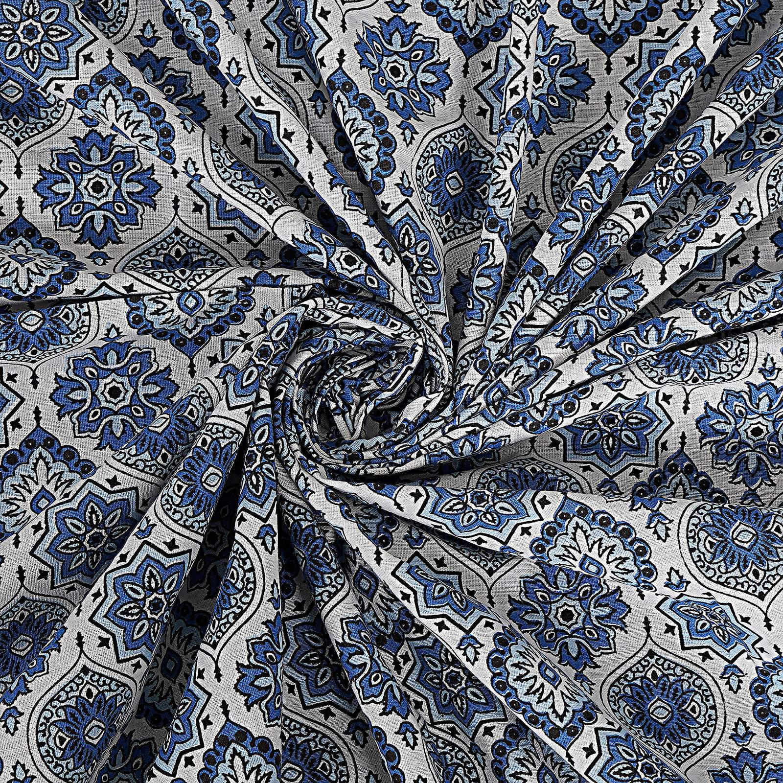 Rudra Bazaar Blue 210 TC Cotton Double King Bedsheet With 2 Pillow Covers | Grocsy