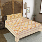 Rudra Bazaar Gold 210 TC Cotton Double King Bedsheet With 2 Pillow Covers | Grocsy