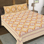 Rudra Bazaar Gold 210 TC Cotton Double King Bedsheet With 2 Pillow Covers | Grocsy